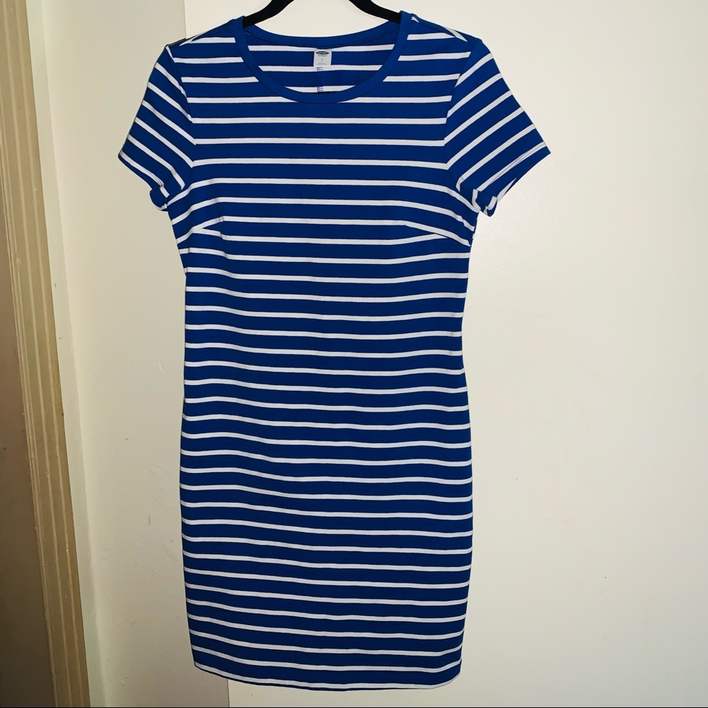 Old Navy Bodycon Mini Dress Size S Blue with White Stripes